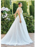Beaded Ivory Lace Sparkle Tulle Deep V Back Wedding Dress